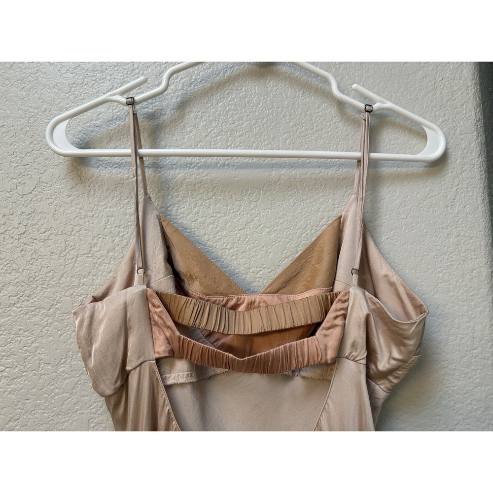 Anthropologie Colorblock Satin Slip Dress Champagne 90's Minimalist Soft Glam M - Picture 6 of 12